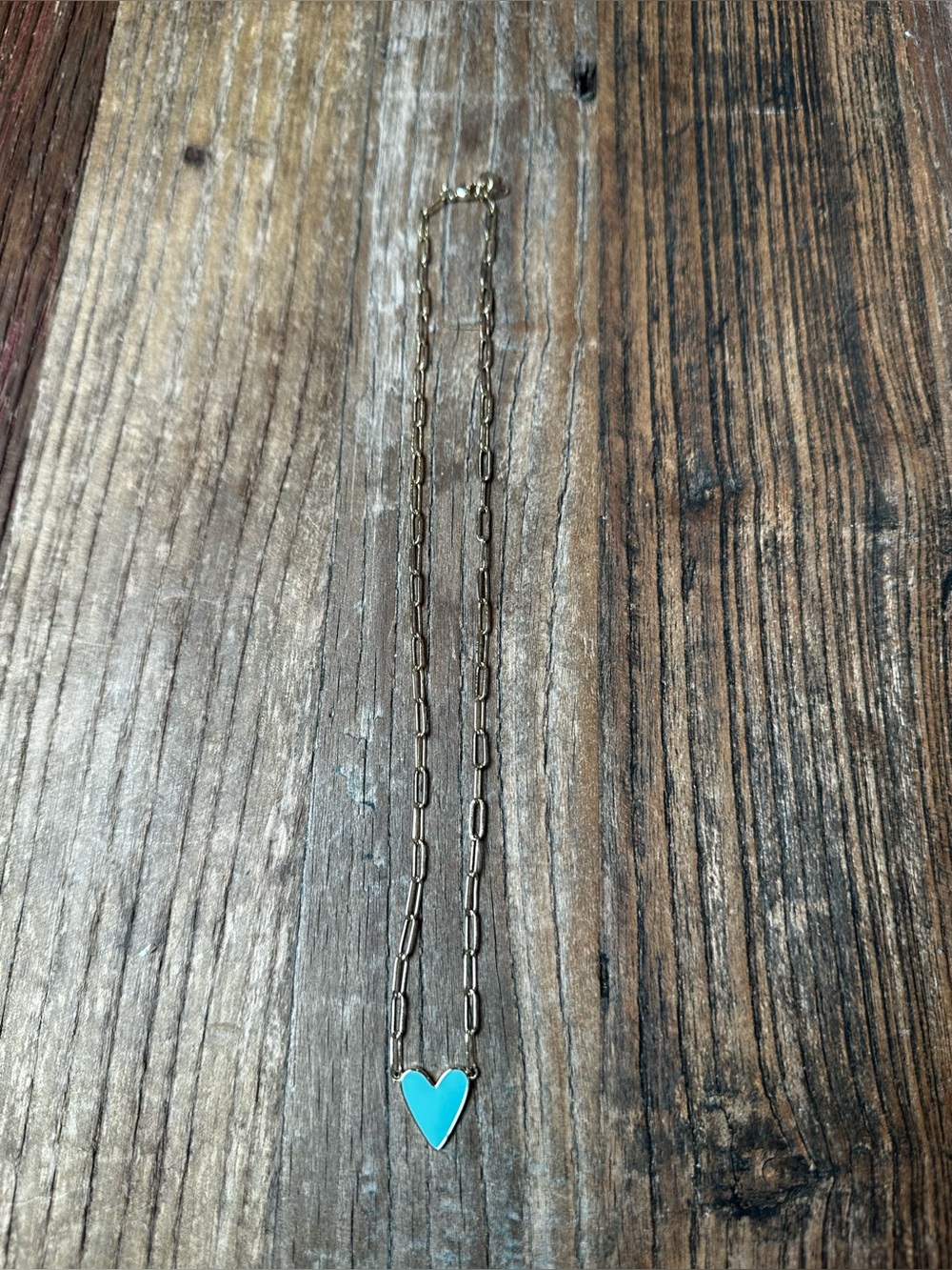 Gold Chain Necklace with Turquoise Heart Pendant - Women's Jewelry